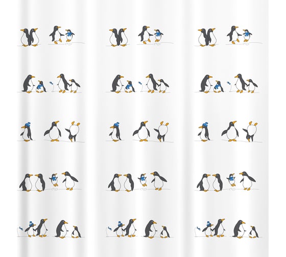 Штора для ванной Tatkraft Penguins занавеска, текстиль, 180x180 см, 12 колец в комплекте 11595