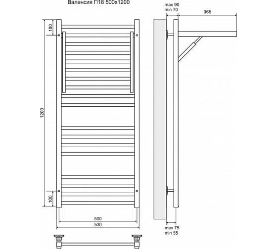Электрический полотенцесушитель Terminus Валенсия П18 500x1200, ТЭН HT-1 300W, л/п 4660059920481