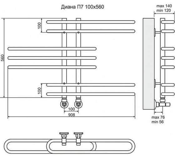 Водяной полотенцесушитель Terminus Диана П7 100x560 4620768886454