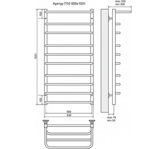 Электрический полотенцесушитель Terminus Арктур П10 500x1031 с пол. ТЭН HT-1 300W л/п 4660059920429