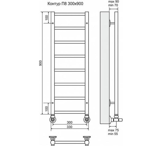 Водяной полотенцесушитель Terminus Контур П8 300x900 4660059582443