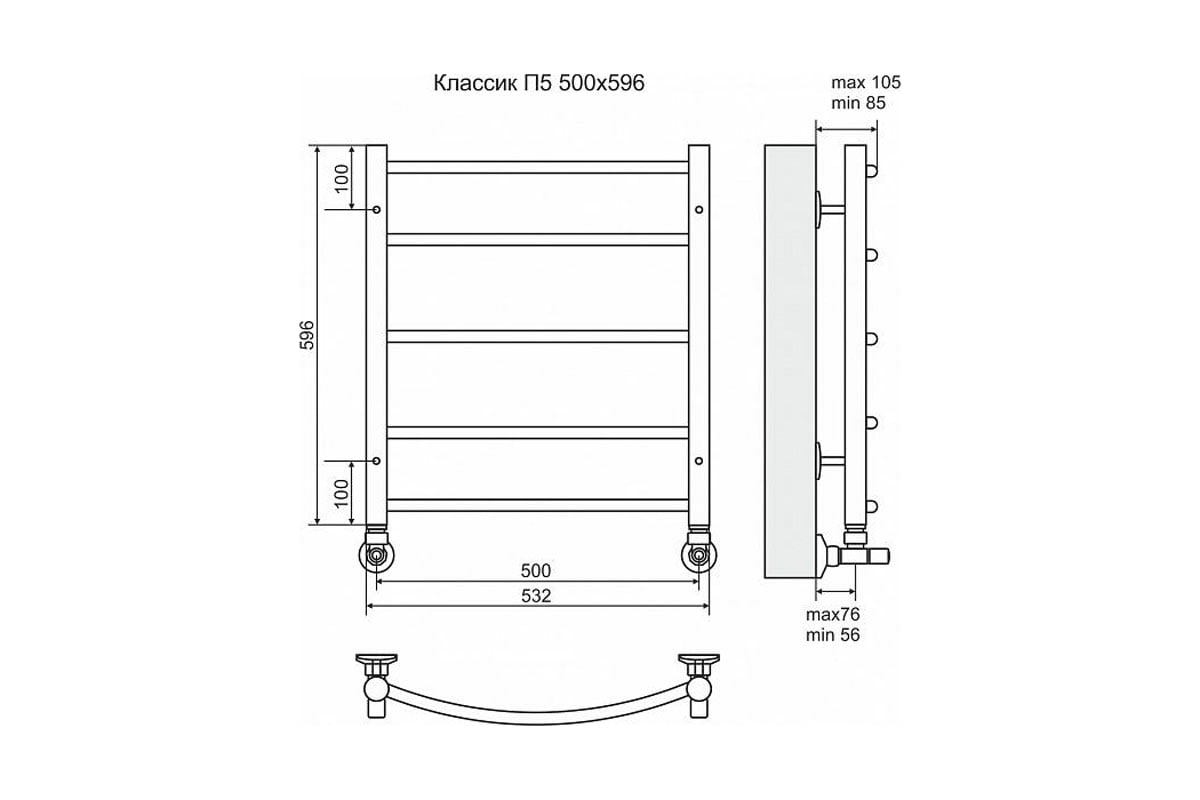 Полотенцесушитель водяной terminus классик п6 500x696 с боковым подключением 500