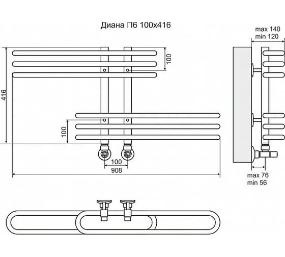 Водяной полотенцесушитель Terminus Диана П6 100x416 4620768886447