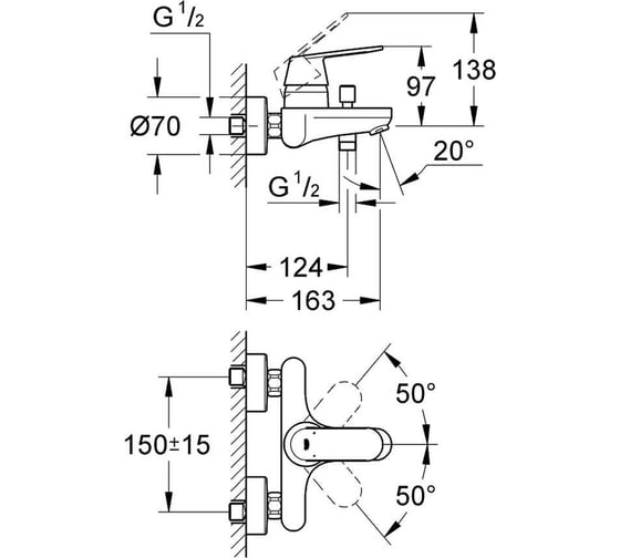Смеситель для ванны GROHE Eurosmart Cosmopolitan хром (аналог 32831000) 3283100A 00000138272