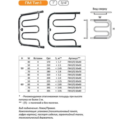 Полотенцесушитель Тругор 1 60 50П 3/4 ПМ1/6050П 3/4"