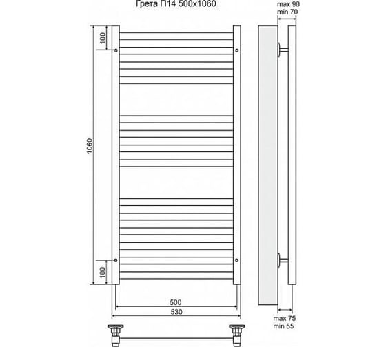 Электрический полотенцесушитель Terminus Грета П14 500x1060, ТЭН HT-1 300W, л/п 4660059920702