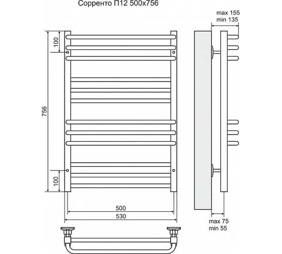 Электрический полотенцесушитель Terminus Сорренто П12 500x756, ТЭН HT-1 300W, л/п 4660059921129