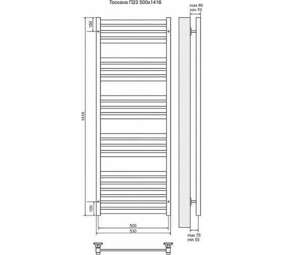 Электрический полотенцесушитель Terminus Тоскана П23 500x1416, ТЭН HT-1 300W, л/п 4660059921242