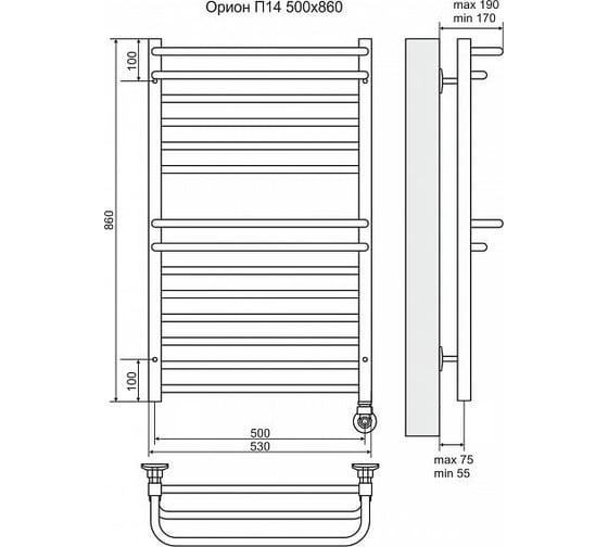 Электрический полотенцесушитель Terminus Орион П14 500x860, ТЭН HT-1 300W, л/п 4660059921006