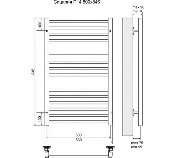 Электрический полотенцесушитель Terminus Сицилия П14 500x846, ТЭН HT-1 300W, л/п 4660059921105