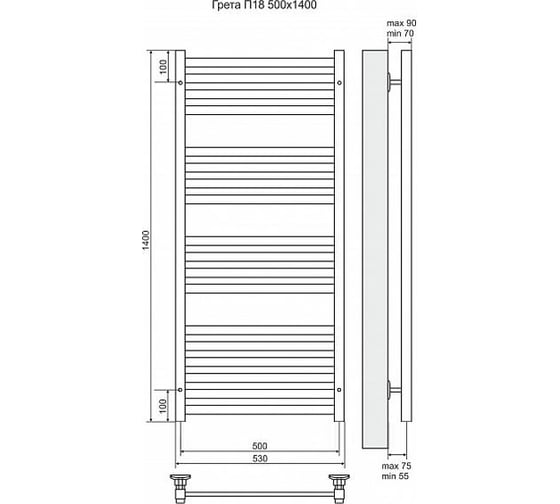 Электрический полотенцесушитель Terminus Грета П18 500x1400, ТЭН HT-1 300W, л/п 4660059920719