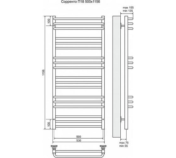 Электрический полотенцесушитель Terminus Сорренто П18 500x1156, ТЭН HT-1 300W, л/п 4660059921136