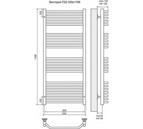Электрический полотенцесушитель Terminus Виктория П22 500x1196, ТЭН HT-1 300W, л/п 4660059920634