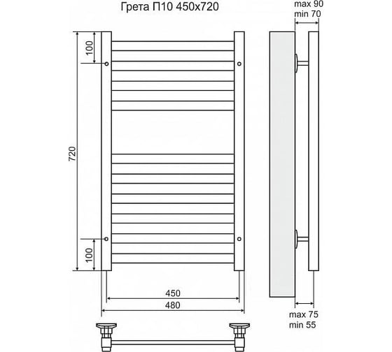 Электрический полотенцесушитель Terminus Грета П10 450x720, ТЭН HT-1 300W, л/п 4660059920696