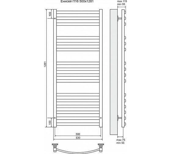 Электрический полотенцесушитель Terminus Енисей П16 500x1281, ТЭН HT-1 300W, л/п 4660059920771