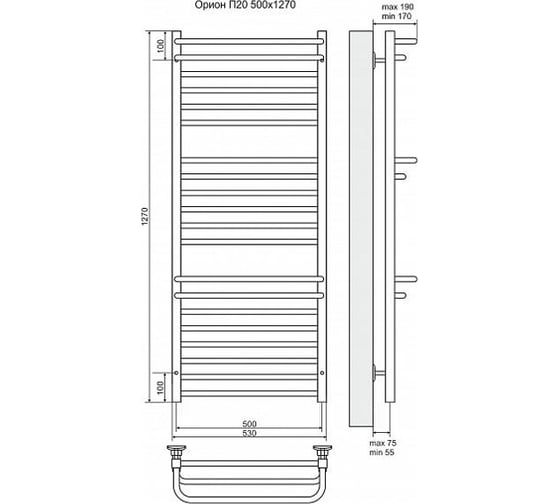 Электрический полотенцесушитель Terminus Орион П20 500x1270, ТЭН HT-1 300W, л/п 4660059921013