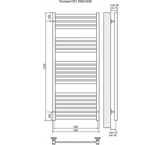 Электрический полотенцесушитель Terminus Тоскана П21 500x1236, ТЭН HT-1 300W, л/п 4660059921235