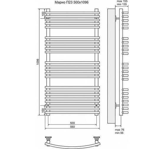 Электрический полотенцесушитель Terminus Марио П23 500x1096, ТЭН HT-1 300W, л/п 4660059920993
