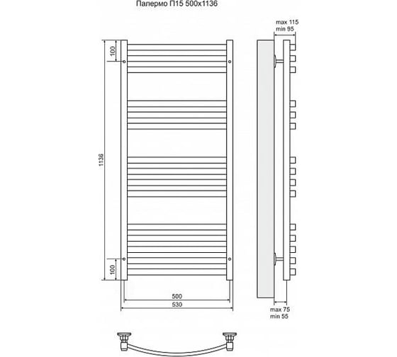 Электрический полотенцесушитель Terminus Палермо П15 500x1136, ТЭН HT-1 300W, л/п 4660059921037