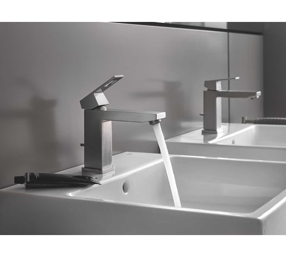 Смеситель для раковины GROHE Eurocube с донным клапаном, суперсталь 23445DC0