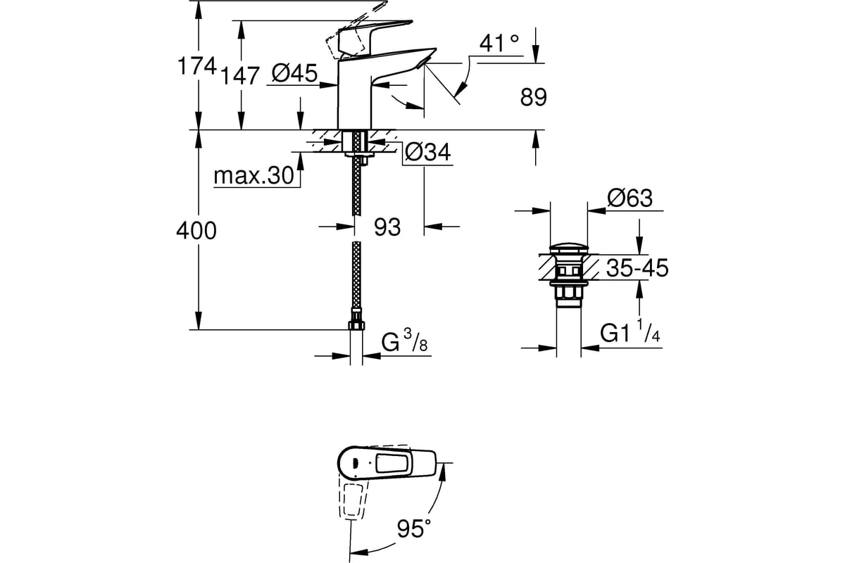 Смеситель для раковины GROHE BauLoop с нажимным донным клапаном, S-Size,  хром 23883001 - выгодная цена, отзывы, характеристики, фото - купить в  Москве и РФ