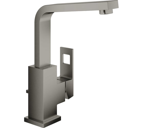 Смеситель для раковины GROHE Eurocube с донным клапаном и высоким изливом, темный графит матовый 23135AL0