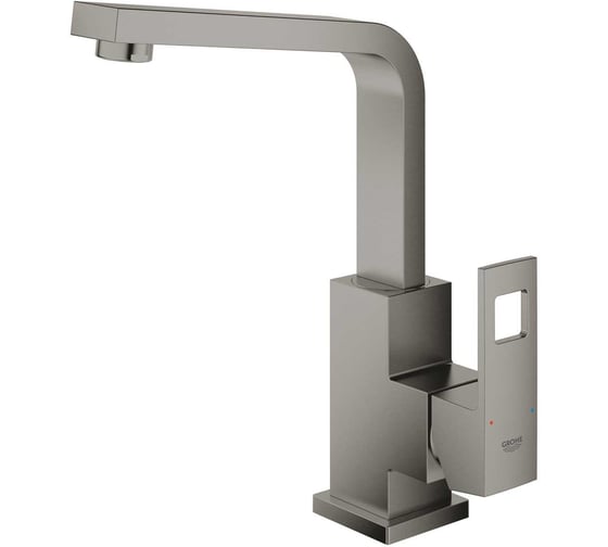 Смеситель для раковины GROHE Eurocube с донным клапаном и высоким изливом, темный графит матовый 23135AL0