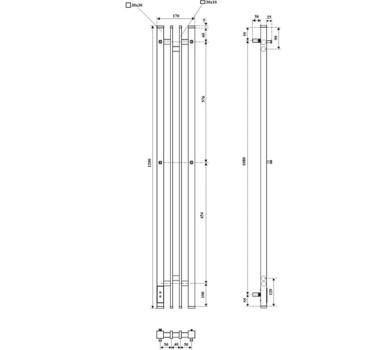 Полотенцесушитель электрический Point Фрея П2 140x1200, диммер слева, черный PN20722B