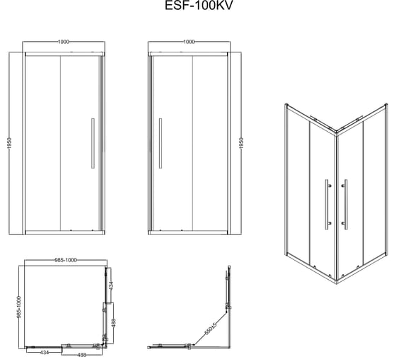 Ограждение душевое ESBANO ESF-100KV-C хром ESOGF100KVС