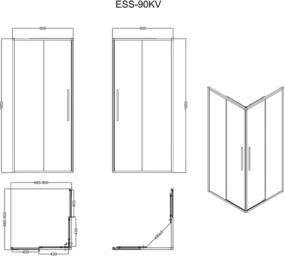 Ограждение душевое ESBANO ESS-90KV-C хром ESOGS90KVС