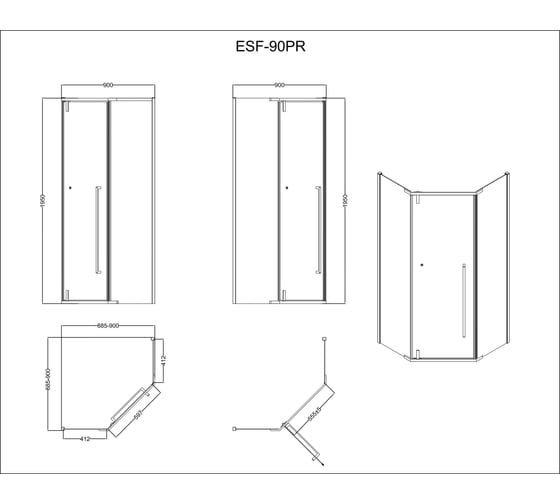 Ограждение душевое ESBANO ESS-90PR-B черный ESOGS90PRB