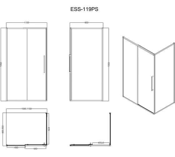 Ограждение душевое ESBANO ESS-119PS-B черный ESOGS119PSB