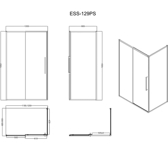Ограждение душевое ESBANO ESS-129PS-B черный ESOGS129PSB
