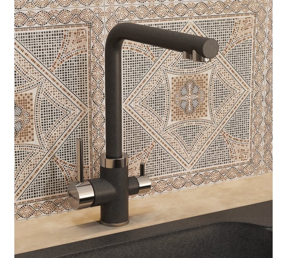 Смеситель для кухни Uperwood Quartz UPD-03_04, с каналом для фильтрованной воды, черный UPD-Q-03-04