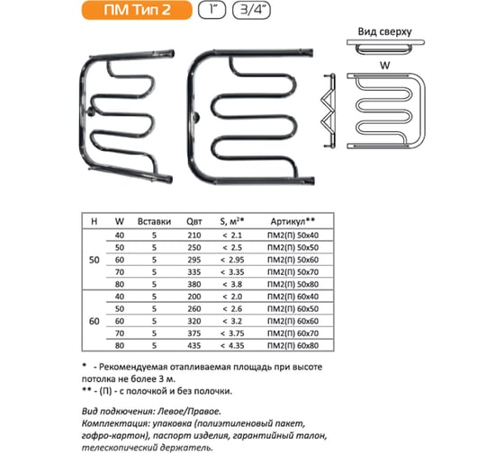 Полотенцесушитель Тругор 2 60 50П 3/4 ПМ2/6050П 3/4"