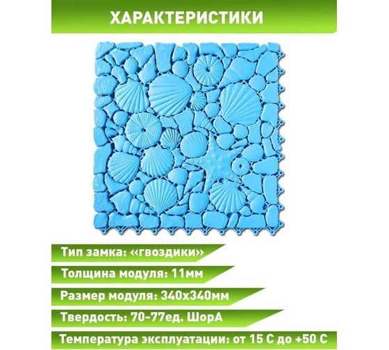 Коврик для ванны, бассейна, сауны, бани ПластФактор Aqua Marine антискользящий, 6 шт, голубой 4630027114167