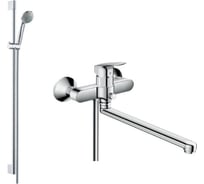 Смеситель Hansgrohe Logis однорычажный, с длинным изливом с душевым набором Crometta 85 Mono со штангой 90 см HGSET007