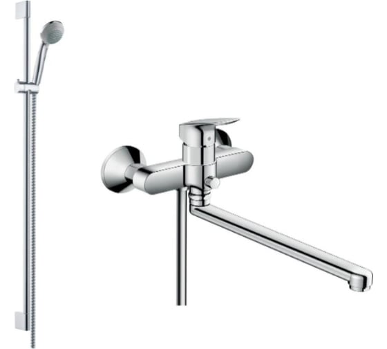 Смеситель Hansgrohe Logis однорычажный, с длинным изливом с душевым набором Crometta 85 Mono со штангой 90 см HGSET007 1