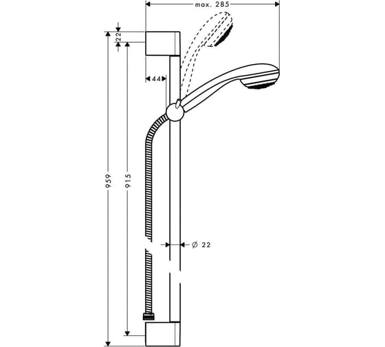 Смеситель Hansgrohe Logis однорычажный, с длинным изливом с душевым набором Crometta 85 Mono со штангой 90 см HGSET007