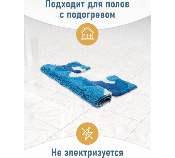 Коврик для ванной Fora Волны с U-вырезом, голубой, 50х40 cm 2823-U 40BL