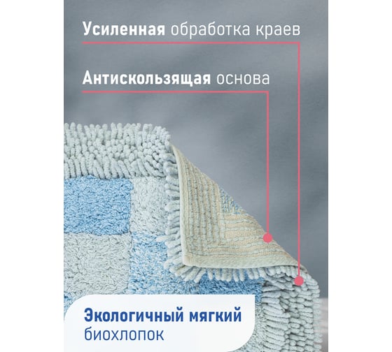 Коврик для ванной Fora Шахматы с U-вырезом, голубой, 50х40 cm 1845-U 40BL
