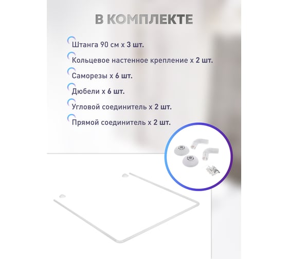 Карниз для ванной FORA алюминиевый, универсальный, белый 390KUW