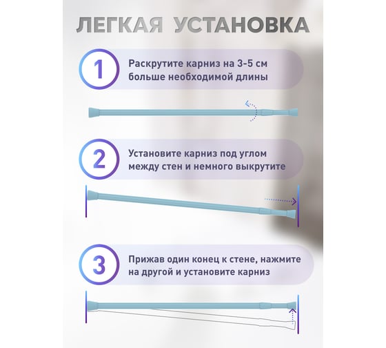 Карниз для ванной Fora алюминиевый, голубой, 125-230 см 230KBLK
