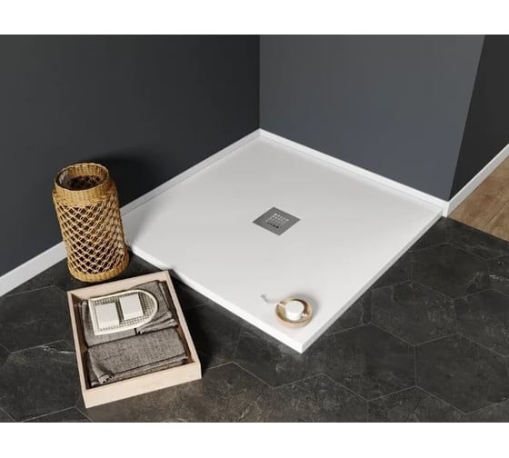 Поддон Aquanet 001 Pleasure NEW литьевой, 900х900х30 мм, крышка из нержавеющей стали, белый камень 00255436