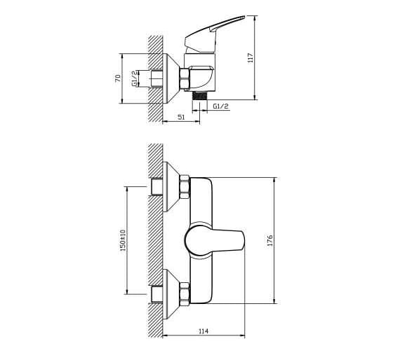 Смеситель для душа Avapax Neckar латунь, D35, хром AP08191C