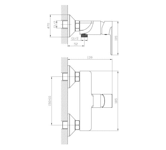 Смеситель для душа Avapax Weser латунь, D35, хром AP04191C