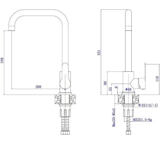 Смеситель для кухни Avapax Elbe сталь SUS 304, D35, черный AP01277B