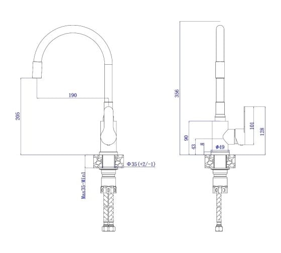 Смеситель для кухни Avapax Elbe сталь SUS 304, D35, сатин AP01274N
