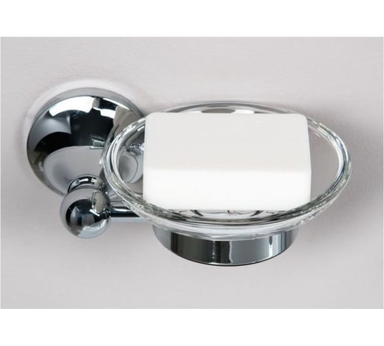 Мыльница  с держателем Aquanet 5585 круглая, стекло, хром 00187051
