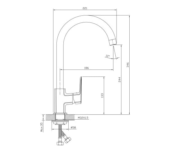Смеситель для кухни Avapax Isar латунь, D25, хром AP05171C